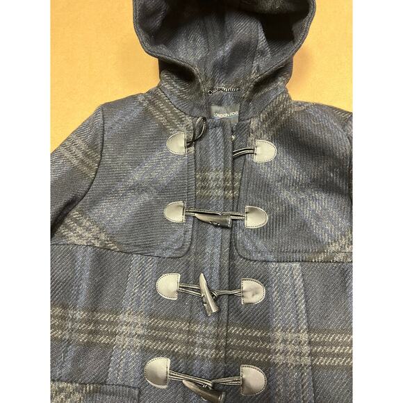 London Fog Navy Grey Plaid Hooded Womens Toggle Jacket NWT Size Large - Picture 3 of 6